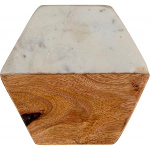 Creative Co-op Marble & Mango Wood Hexagon Coasters (Set of 4 Pieces)