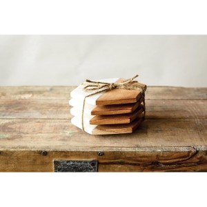 Creative Co-op Marble & Mango Wood Hexagon Coasters (Set of 4 Pieces)