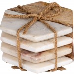 Creative Co-op Marble & Mango Wood Hexagon Coasters (Set of 4 Pieces)