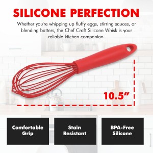 Chef Craft Premium Silicone Wire Cooking Whisk, 10.5 Inch, Red