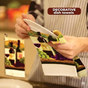 Lobyn Value Packs - Wine Lover’s Kitchen Grape & Wine Bottle Motif, 5 Piece Kitchen Towel Set with 2 Decorative Dish Towels (25 X15), 1 Oven Mitt (11 X 7) and 2 Potholders (6.5 X 6.5)