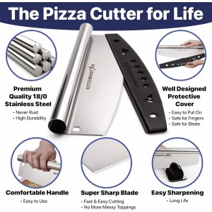 KitchenStar 14-Inch Pizza Cutter Rocker Blade - Sharp Stainless Steel Slicer Knife, Protective Cover, Dishwasher Safe, Large - Professional Pizza Oven Accessories