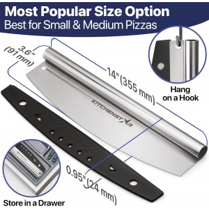 KitchenStar 14-Inch Pizza Cutter Rocker Blade - Sharp Stainless Steel Slicer Knife, Protective Cover, Dishwasher Safe, Large - Professional Pizza Oven Accessories