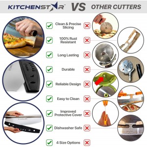 KitchenStar 14-Inch Pizza Cutter Rocker Blade - Sharp Stainless Steel Slicer Knife, Protective Cover, Dishwasher Safe, Large - Professional Pizza Oven Accessories