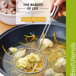 Best Utensils Asian Kitchen Stainless Steel Spider Strainer Professional Wire Skimmer with Spiral Mesh (7-Inch Strainer Basket)