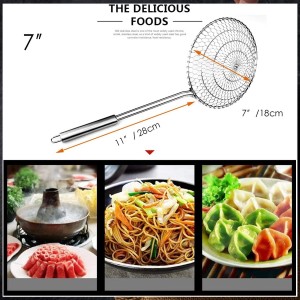 Best Utensils Asian Kitchen Stainless Steel Spider Strainer Professional Wire Skimmer with Spiral Mesh (7-Inch Strainer Basket)