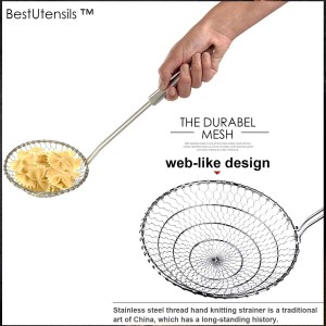 Best Utensils Asian Kitchen Stainless Steel Spider Strainer Professional Wire Skimmer with Spiral Mesh (7-Inch Strainer Basket)