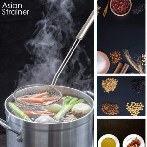 Best Utensils Asian Kitchen Stainless Steel Spider Strainer Professional Wire Skimmer with Spiral Mesh (7-Inch Strainer Basket)