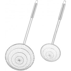 Best Utensils Asian Kitchen Stainless Steel Spider Strainer Professional Wire Skimmer with Spiral Mesh (7-Inch Strainer Basket)