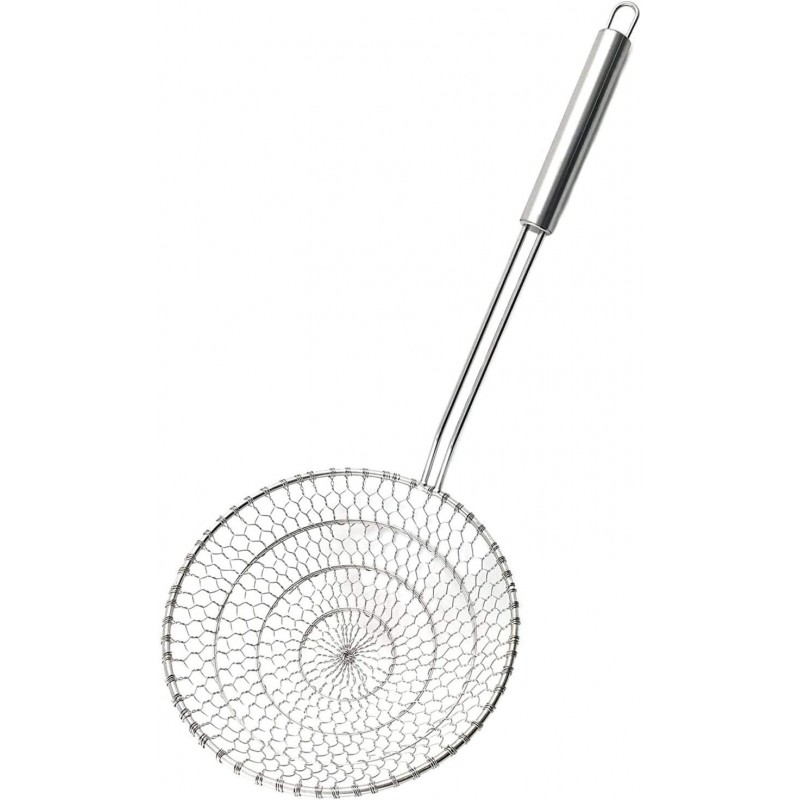 Best Utensils Asian Kitchen Stainless Steel Spider Strainer Professional Wire Skimmer with Spiral Mesh (7-Inch Strainer Basket)