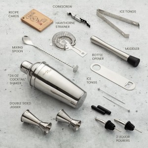 Mixology & Craft 16-Piece Stainless Steel Cocktail Shaker Set, 24 oz Cobbler Martini Shaker, Mixology Bartender Kit with Strainer, Travel Cocktail Kit in Gift-Ready Tube, Bartending Bar Kit Tools