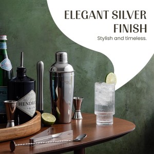 Mixology & Craft 16-Piece Stainless Steel Cocktail Shaker Set, 24 oz Cobbler Martini Shaker, Mixology Bartender Kit with Strainer, Travel Cocktail Kit in Gift-Ready Tube, Bartending Bar Kit Tools