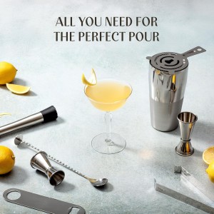 Mixology & Craft 16-Piece Stainless Steel Cocktail Shaker Set, 24 oz Cobbler Martini Shaker, Mixology Bartender Kit with Strainer, Travel Cocktail Kit in Gift-Ready Tube, Bartending Bar Kit Tools