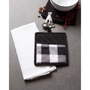 DII Buffalo Check Kitchen Collection, Classic Farmhouse Kitchen Set, Potholder, Black & White, 2 Piece