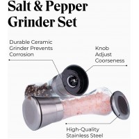 Willow & Everett Salt & Pepper Grinder Set with Stand - Stainless Steel Manual Mills & Holder with Adjustable Coarseness, Refillable Design for Peppercorns & Rock Salt Sold Separately