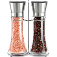 Willow & Everett Salt & Pepper Grinder Set with Stand - Stainless Steel Manual Mills & Holder with Adjustable Coarseness, Refillable Design for Peppercorns & Rock Salt Sold Separately