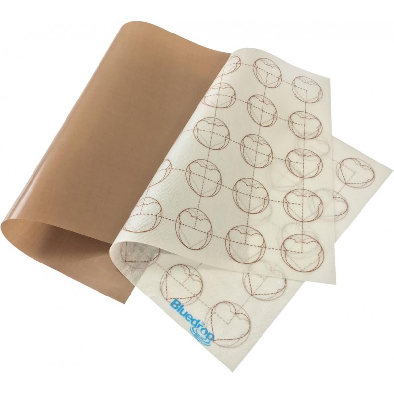 Bluedrop Baking Sheets Silicone Macarons Baking Mat and PTFE Oven Liner 1 Pcs Each Non Stick Baking Mats for Dehydrator Sheets Total Pack of 2