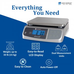 San Jamar Escali Promzr M-Series Digital Scale with Display Hold for Kitchens and Restaurants, Metal, 33 Pound, Silver