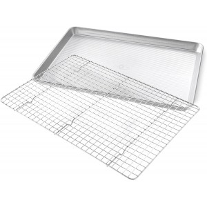 USA Pan Bakeware Half Sheet Baking Pan and Bakeable Nonstick and Cooling Rack Set, Metal