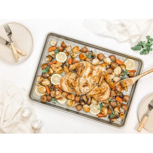 USA Pan Bakeware Half Sheet Baking Pan and Bakeable Nonstick and Cooling Rack Set, Metal