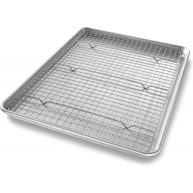 USA Pan Bakeware Half Sheet Baking Pan and Bakeable Nonstick and Cooling Rack Set, Metal