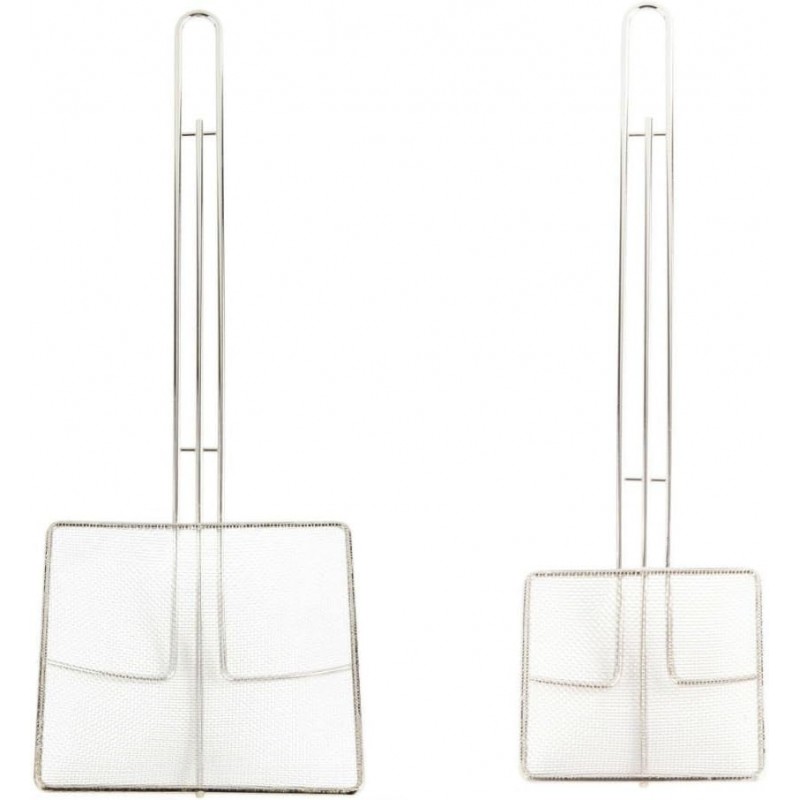 Fine Mesh Deep Fryer Oil Skimmer/Strainer – Professional Set of Two - One 7” And One 5” Square Cooking Skimmers
