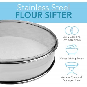Stainless Steel Flour Sifter Fine Mesh Round Flour Sieve for Baking 8