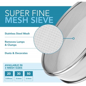 Stainless Steel Flour Sifter Fine Mesh Round Flour Sieve for Baking 8