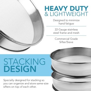 Stainless Steel Flour Sifter Fine Mesh Round Flour Sieve for Baking 8