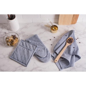 DII 100% Cotton Solid Chambray Kitchen Set, Oven Mitts, Blue, 2 Piece