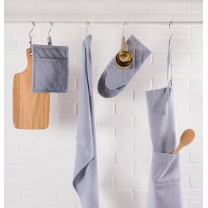 DII 100% Cotton Solid Chambray Kitchen Set, Oven Mitts, Blue, 2 Piece
