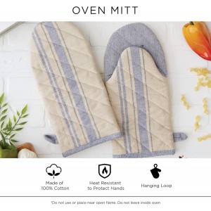 DII 100% Cotton Solid Chambray Kitchen Set, Oven Mitts, Blue, 2 Piece