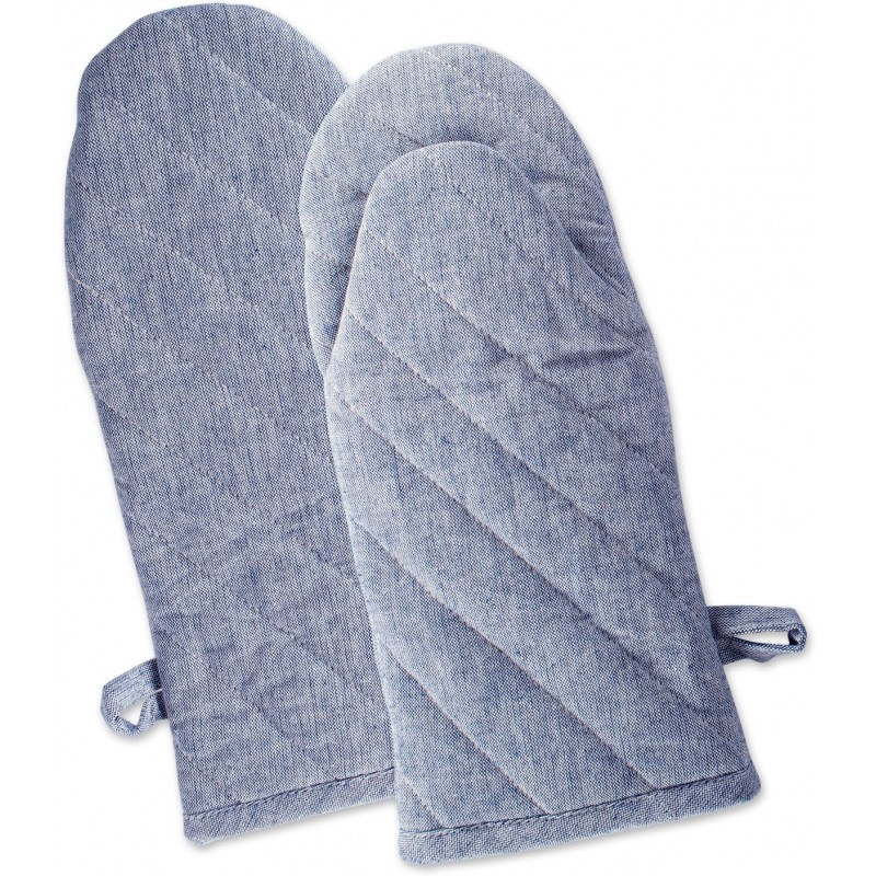 DII 100% Cotton Solid Chambray Kitchen Set, Oven Mitts, Blue, 2 Piece
