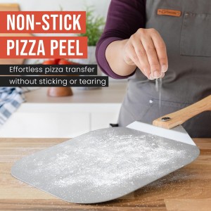 Chef Pomodoro Aluminum Metal Pizza Peel with Foldable Wood Handle for Easy Storage, Pizza Spatula, Gourmet Luxury Pizza Paddle for Baking Homemade Pizza Bread (12 inch)
