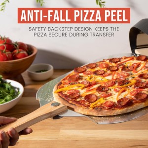 Chef Pomodoro Aluminum Metal Pizza Peel with Foldable Wood Handle for Easy Storage, Pizza Spatula, Gourmet Luxury Pizza Paddle for Baking Homemade Pizza Bread (12 inch)