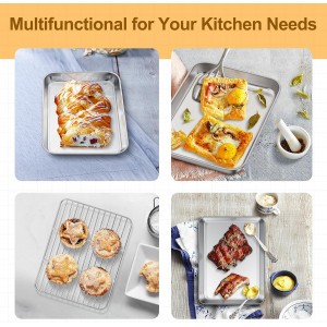 TeamFar Toaster Oven Tray and Rack Set, 9.3’’ x 7’’ x 1’’, Stainless Steel Toaster Oven Pan Broiler Pan, Non Toxic & Healthy, Easy Clean & Dishwasher Safe