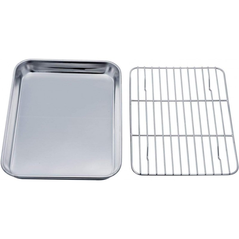 TeamFar Toaster Oven Tray and Rack Set, 9.3’’ x 7’’ x 1’’, Stainless Steel Toaster Oven Pan Broiler Pan, Non Toxic & Healthy, Easy Clean & Dishwasher Safe