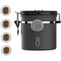 Coffee Gator Coffee Canister, 11oz Airtight Stainless Steel Kitchen Food Storage Container with Date-Tracker, CO2-Release Valve and Scoop for Beans, Grounds, Sugar, Cookies Jars, Tea, Cereal - Gray