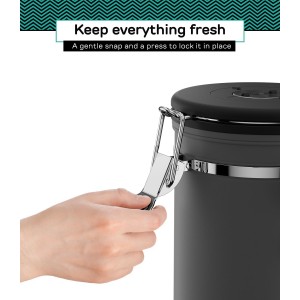 Coffee Gator Coffee Canister, 11oz Airtight Stainless Steel Kitchen Food Storage Container with Date-Tracker, CO2-Release Valve and Scoop for Beans, Grounds, Sugar, Cookies Jars, Tea, Cereal - Gray