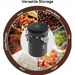 Coffee Gator Coffee Canister, 11oz Airtight Stainless Steel Kitchen Food Storage Container with Date-Tracker, CO2-Release Valve and Scoop for Beans, Grounds, Sugar, Cookies Jars, Tea, Cereal - Gray