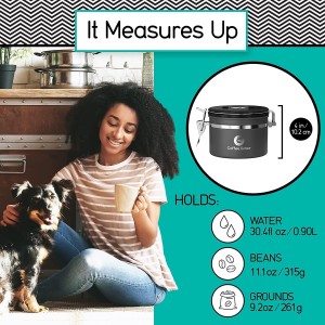 Coffee Gator Coffee Canister, 11oz Airtight Stainless Steel Kitchen Food Storage Container with Date-Tracker, CO2-Release Valve and Scoop for Beans, Grounds, Sugar, Cookies Jars, Tea, Cereal - Gray