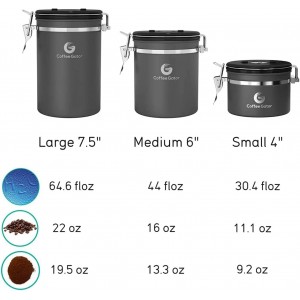 Coffee Gator Coffee Canister, 11oz Airtight Stainless Steel Kitchen Food Storage Container with Date-Tracker, CO2-Release Valve and Scoop for Beans, Grounds, Sugar, Cookies Jars, Tea, Cereal - Gray