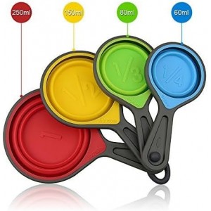 Measuring Cup and Spoon Set, Collapsible Measuring Cup, 8 Piece Measuring Tools and 1 Funnel, Engraved Metric/US Markings, for Liquid and Dry Measurements, Space Saving, BPA Free Silicone, Colorful