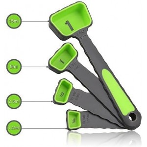 Measuring Cup and Spoon Set, Collapsible Measuring Cup, 8 Piece Measuring Tools and 1 Funnel, Engraved Metric/US Markings, for Liquid and Dry Measurements, Space Saving, BPA Free Silicone, Colorful