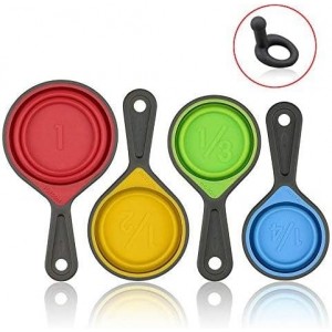 Measuring Cup and Spoon Set, Collapsible Measuring Cup, 8 Piece Measuring Tools and 1 Funnel, Engraved Metric/US Markings, for Liquid and Dry Measurements, Space Saving, BPA Free Silicone, Colorful