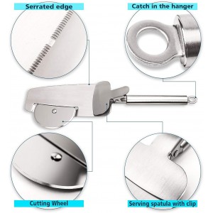 Pizza Cutter Wheel 4 in 1 design, Super Sharp Slicer, very easy to Cut & Serve, all Stainless Steel, Dishwasher safe