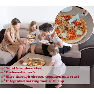 Pizza Cutter Wheel 4 in 1 design, Super Sharp Slicer, very easy to Cut & Serve, all Stainless Steel, Dishwasher safe