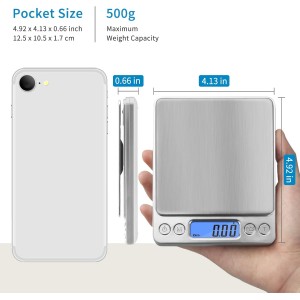 Toprime Digital Gram Scale 500g 0.01g Food Scale High Precision Kitchen Scale Multifunctional Stainless Steel Pocket Scale with Back-Lit LCD Display Tare PCS Features Silver