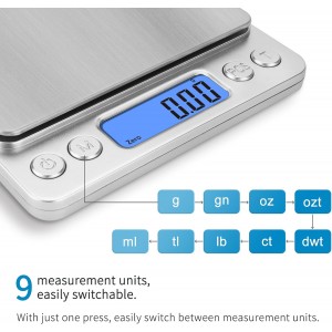 Toprime Digital Gram Scale 500g 0.01g Food Scale High Precision Kitchen Scale Multifunctional Stainless Steel Pocket Scale with Back-Lit LCD Display Tare PCS Features Silver