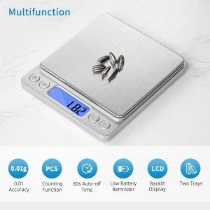 Toprime Digital Gram Scale 500g 0.01g Food Scale High Precision Kitchen Scale Multifunctional Stainless Steel Pocket Scale with Back-Lit LCD Display Tare PCS Features Silver